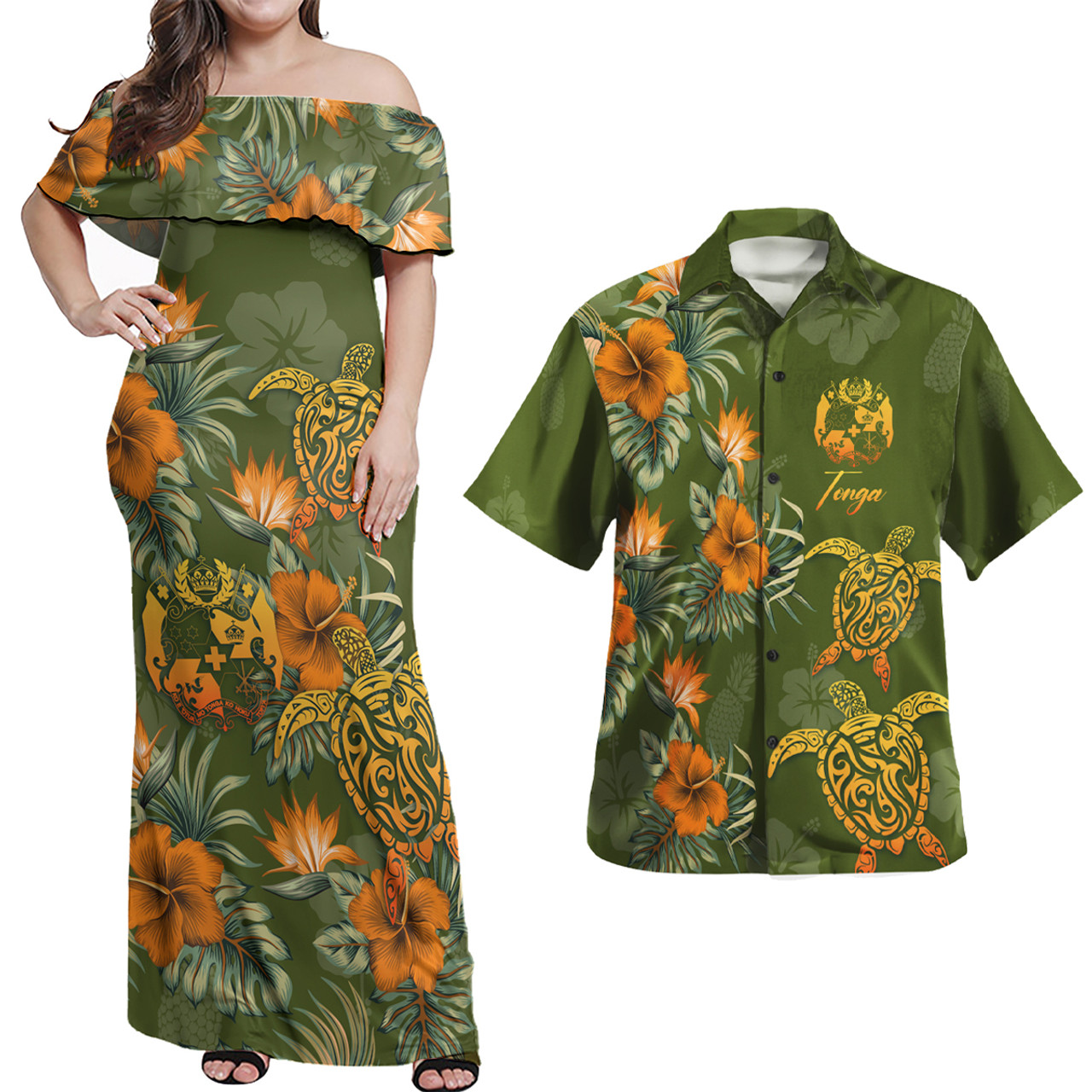 Tonga Polynesian Pattern Combo Dress And Shirt Tropical Summer