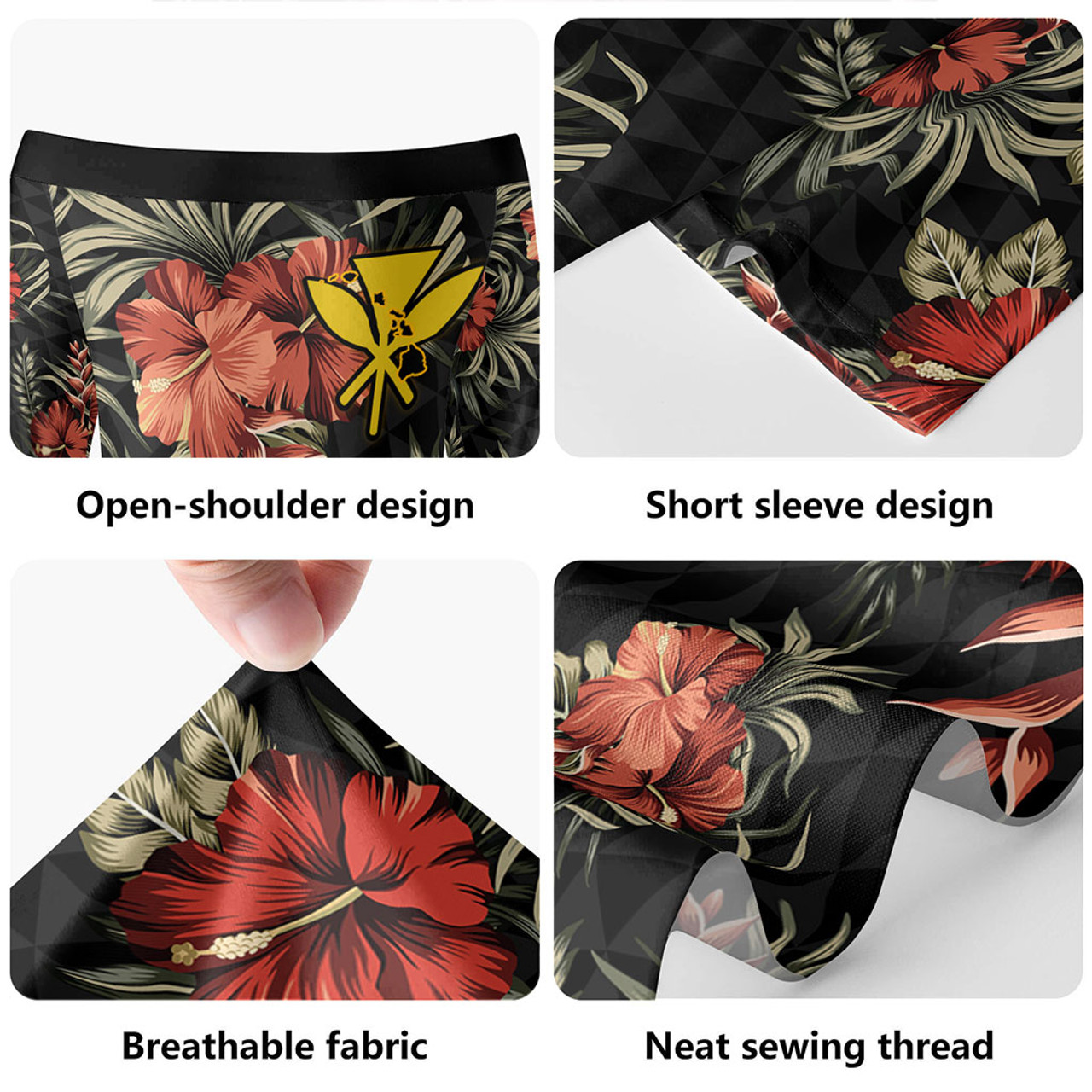 Hawaii Short Sleeve Off The Shoulder Lady Dress Kanaka Kakau Hibiscus