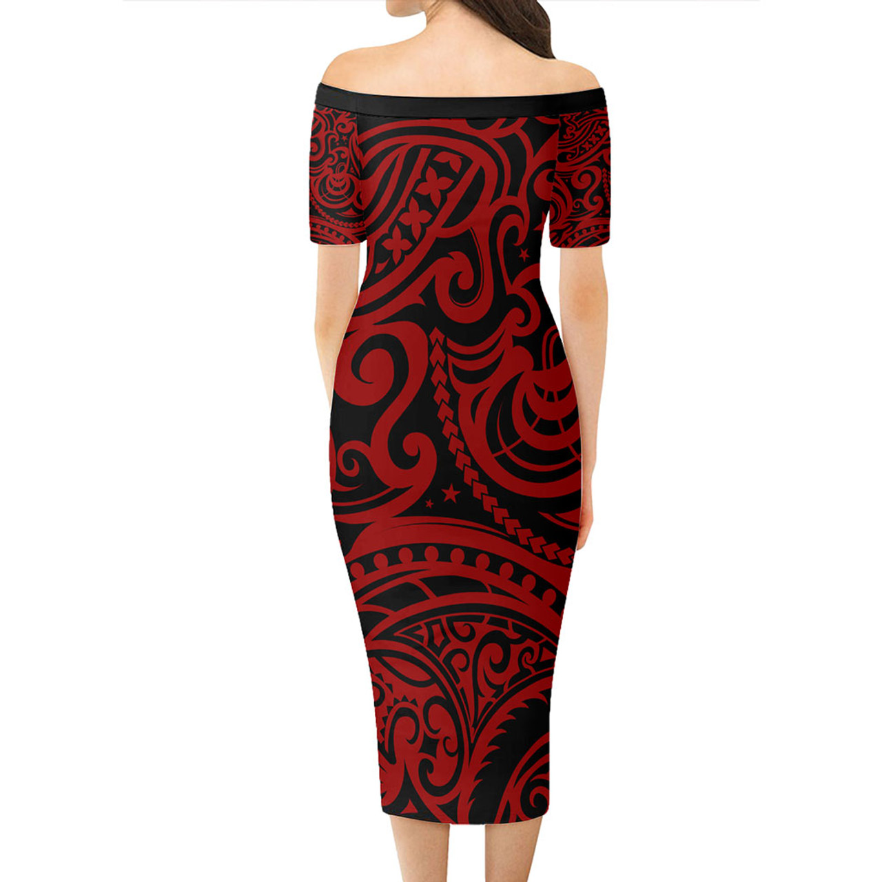 Hawaii Short Sleeve Off The Shoulder Lady Dress Tribal Maori