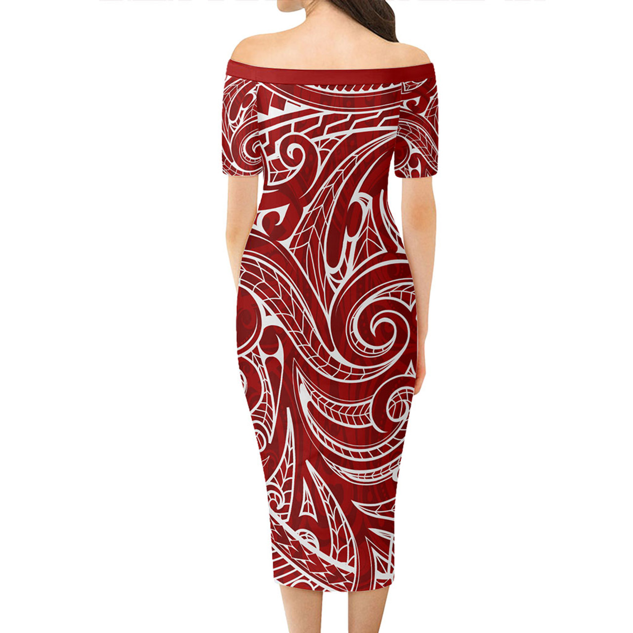 Hawaii Short Sleeve Off The Shoulder Lady Dress Maori Pattern