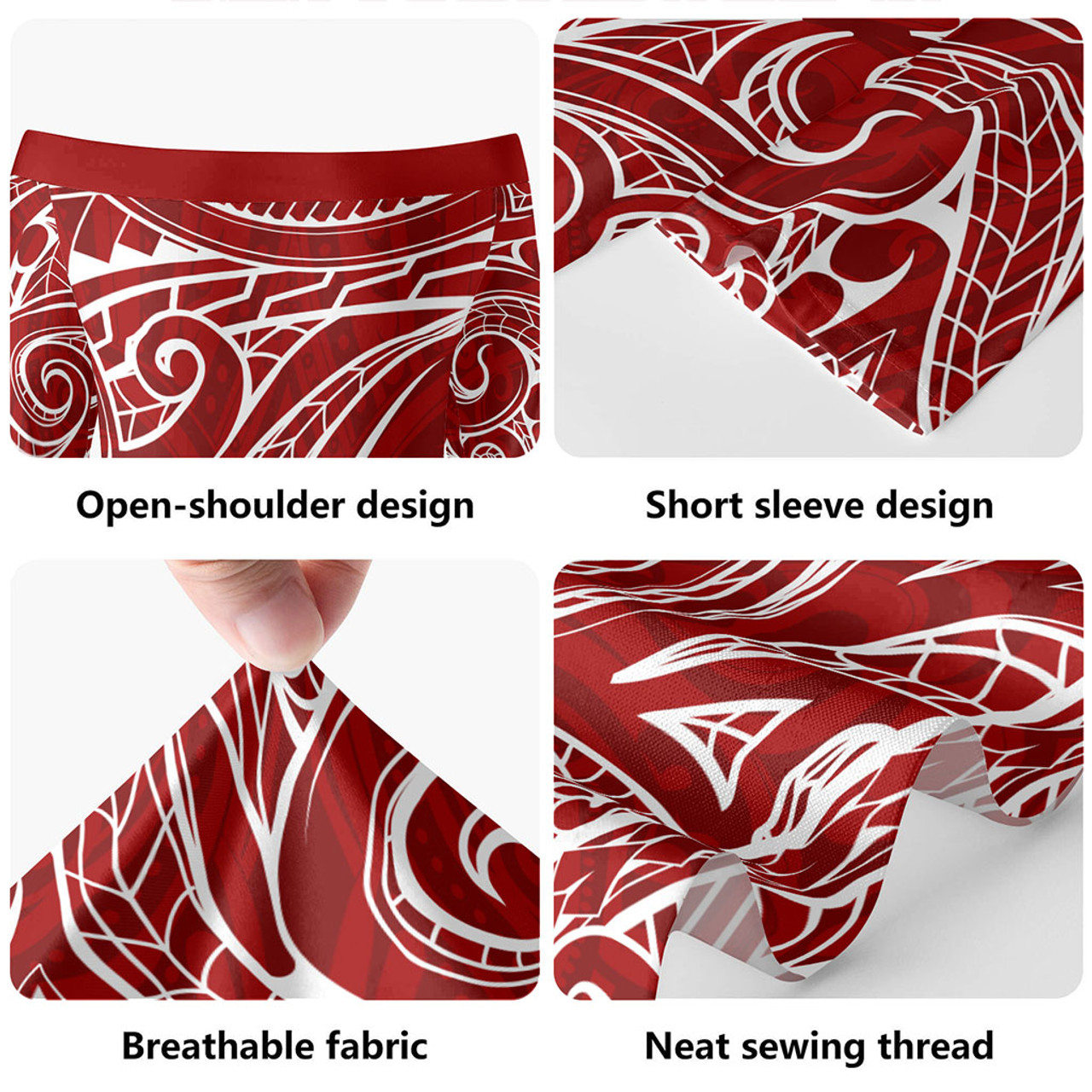 Hawaii Short Sleeve Off The Shoulder Lady Dress Maori Pattern