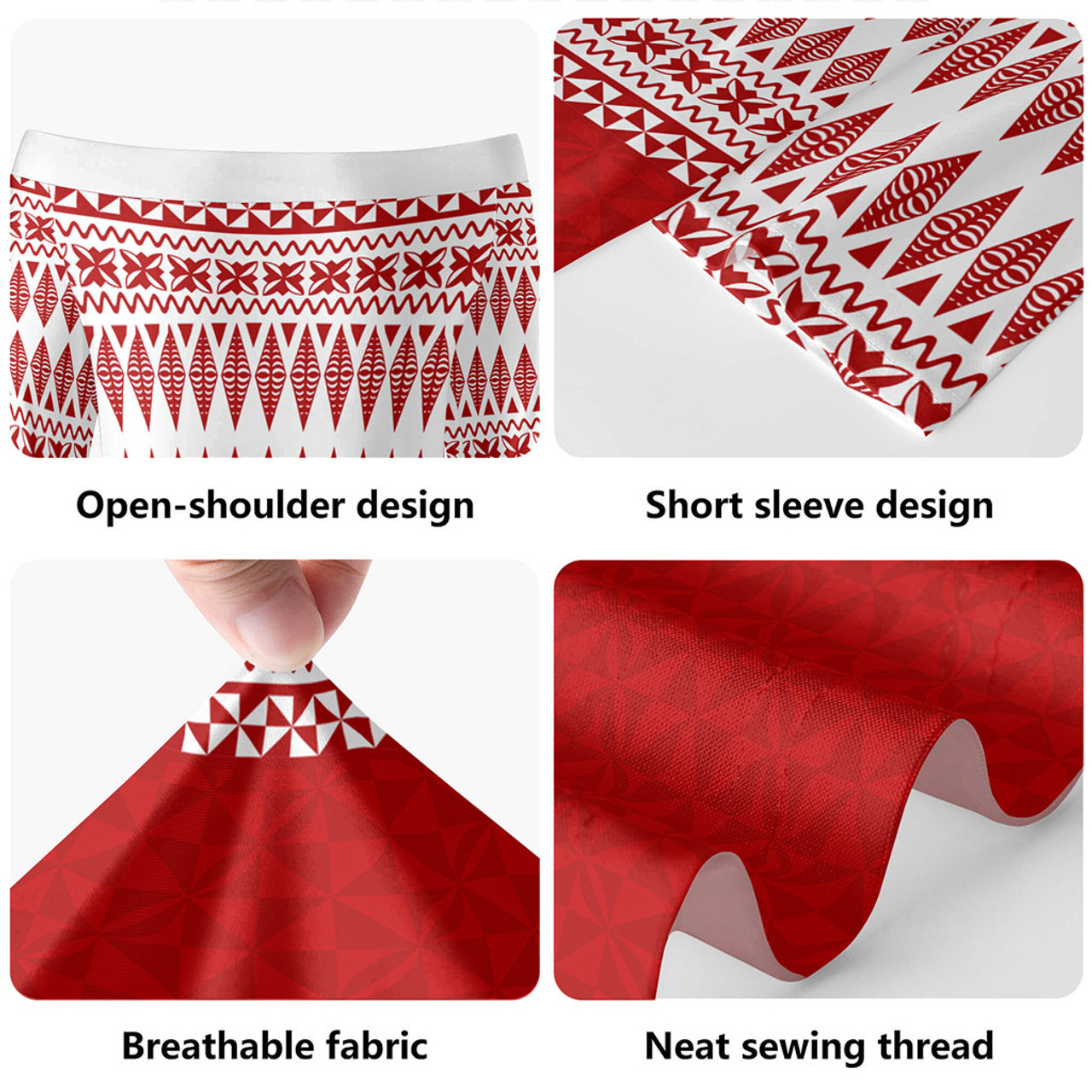 Tonga Short Sleeve Off The Shoulder Lady Dress Ngaatu Pattern Design