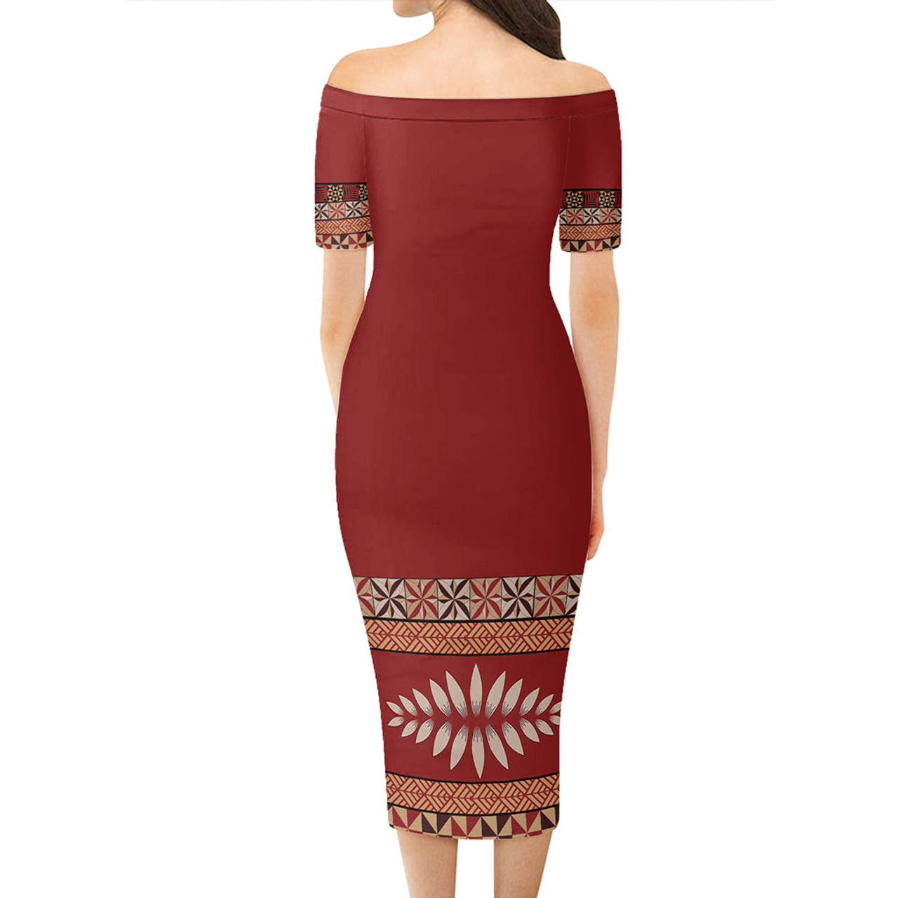 Tonga Short Sleeve Off The Shoulder Lady Dress Ngatu