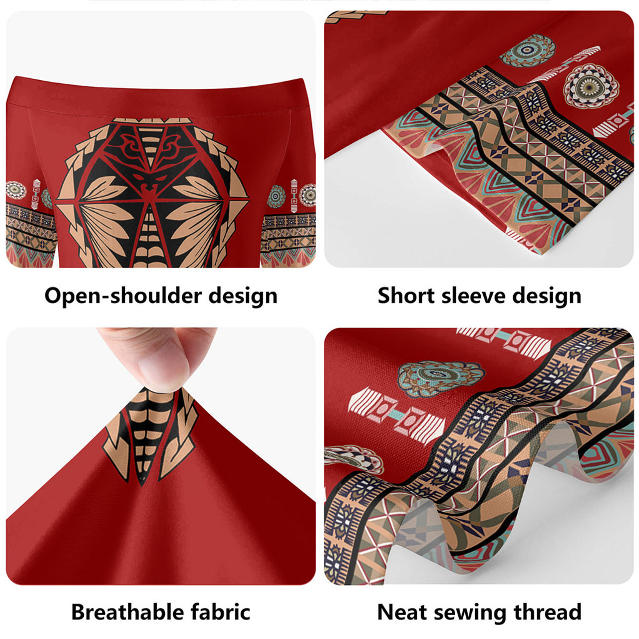 Tonga Short Sleeve Off The Shoulder Lady Dress Ngatu Design