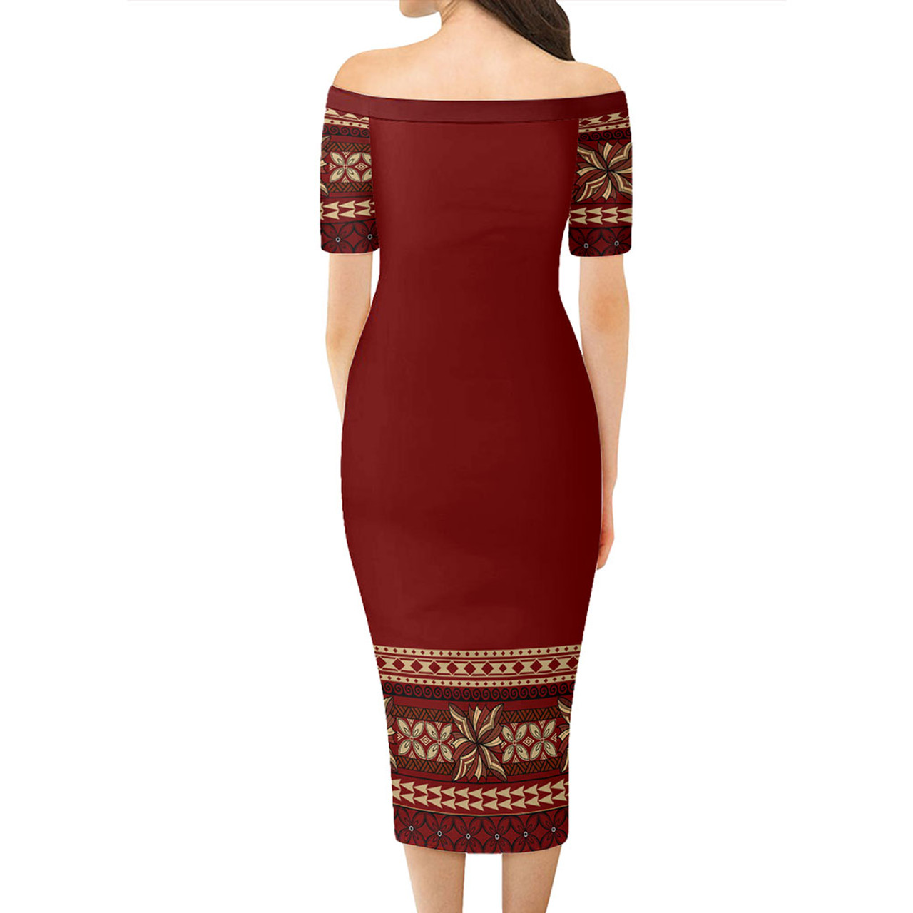 Samoa Short Sleeve Off The Shoulder Lady Dress Siapo Pattern Design