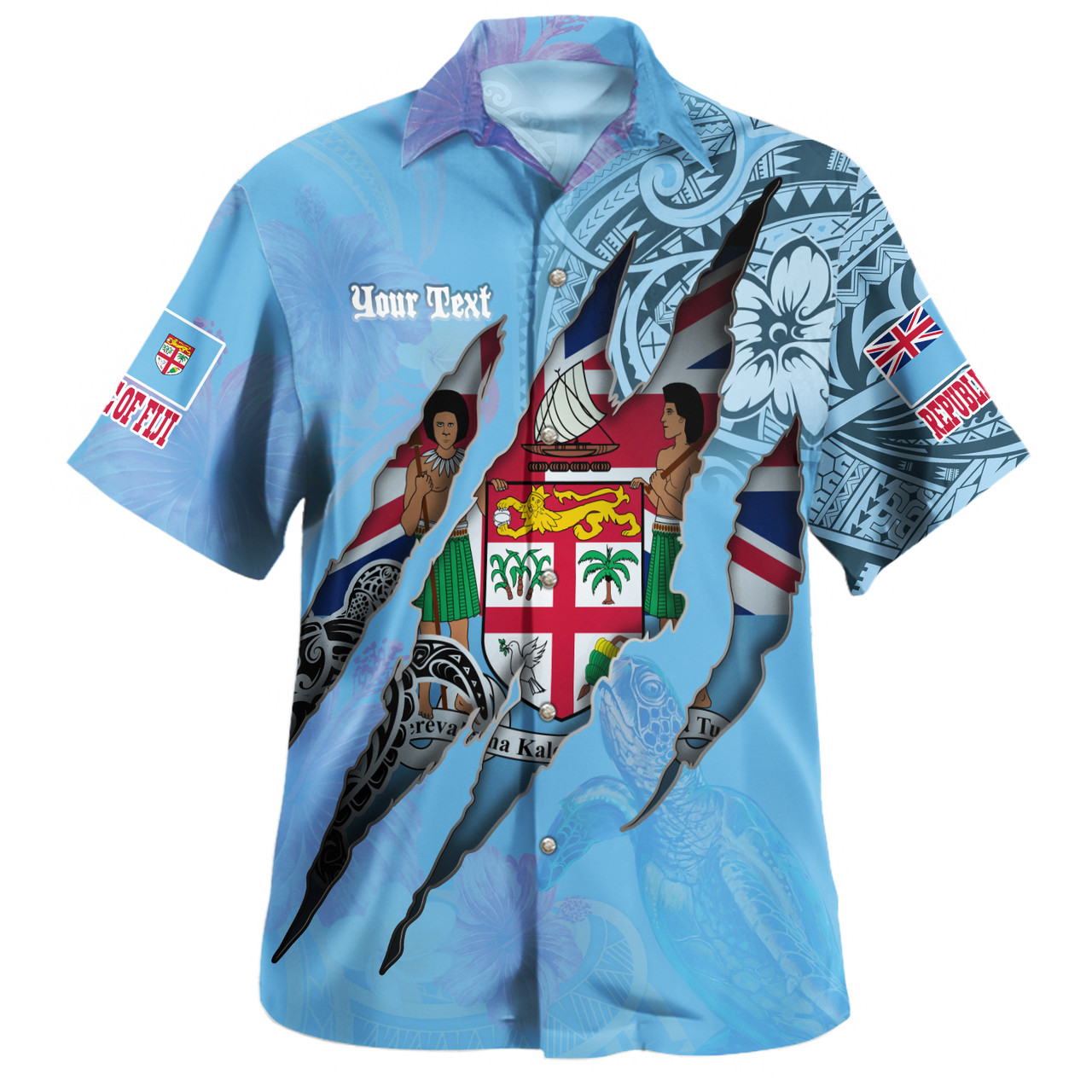 Fiji Hawaiian Shirt Custom Fijians Blood Inside Me Polynesian Sleeve Tattoo Tropical Blue