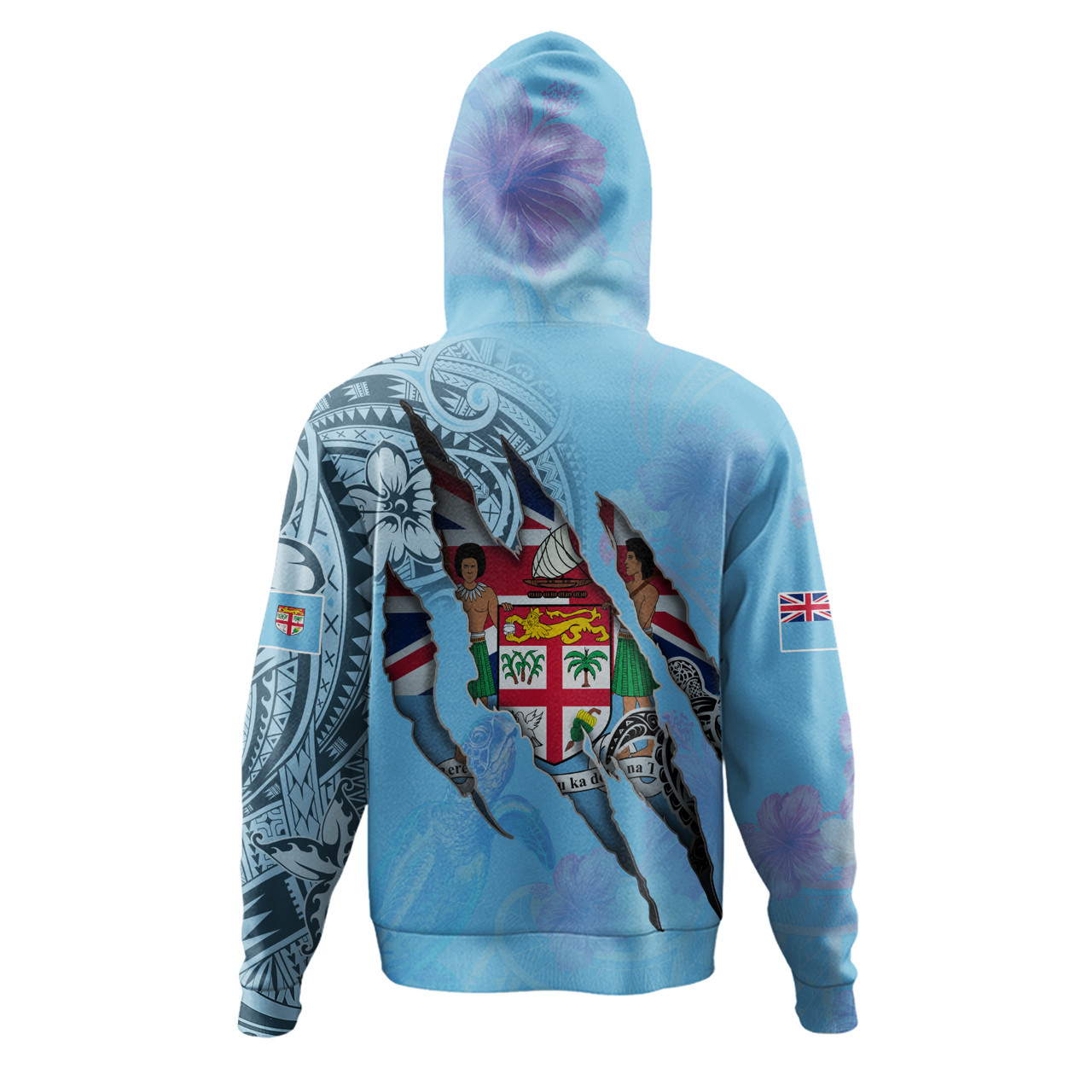 Fiji Hoodie Custom Fijians Blood Inside Me Polynesian Sleeve Tattoo Tropical Blue