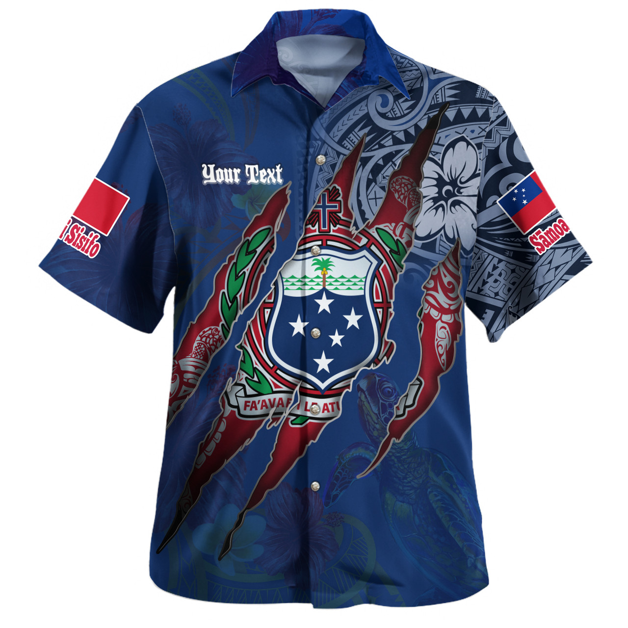 Samoa Hawaiian Shirt Custom Samoan Blood Inside Me Polynesian Sleeve Tattoo Tropical Blue