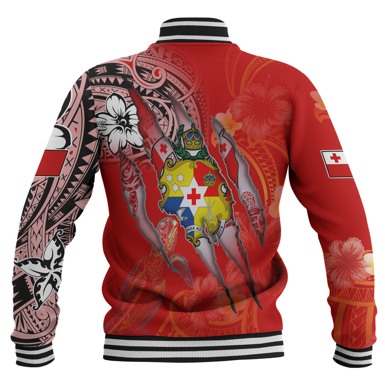 Tonga Baseball Jacket Custom Tongan Blood Inside Me Polynesian Sleeve Tattoo Tropical Red