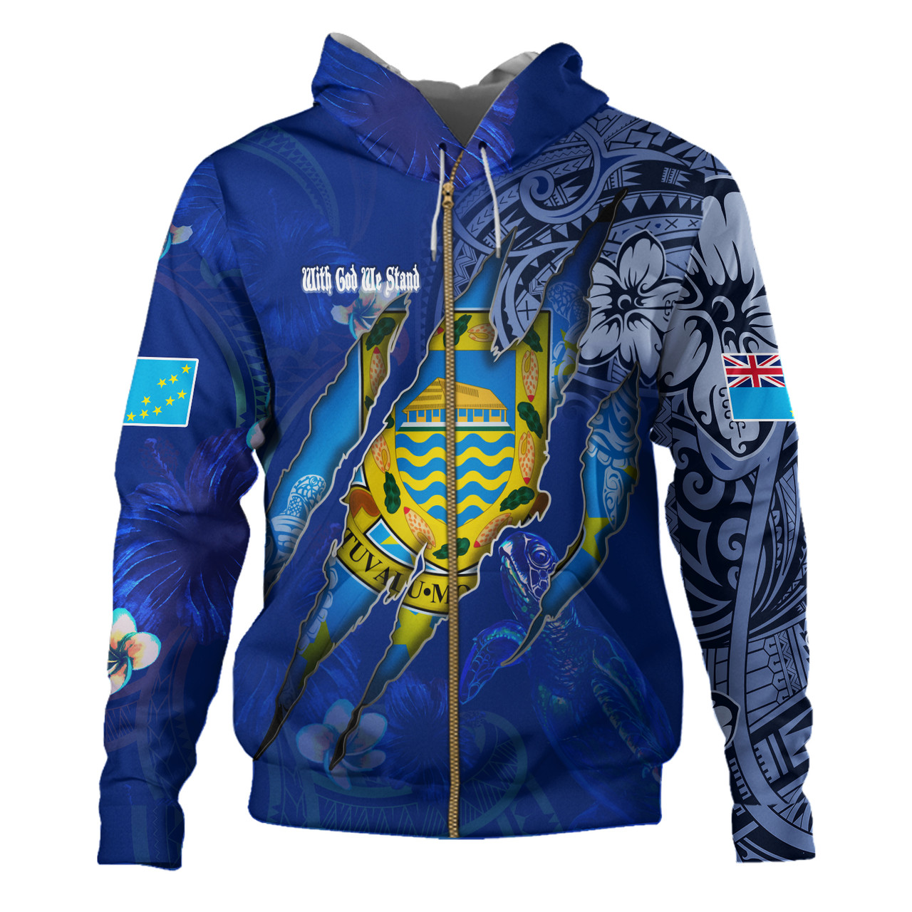 Tuvalu Hoodie Custom Tuvaluan Blood Inside Me Polynesian Sleeve Tattoo Tropical Blue