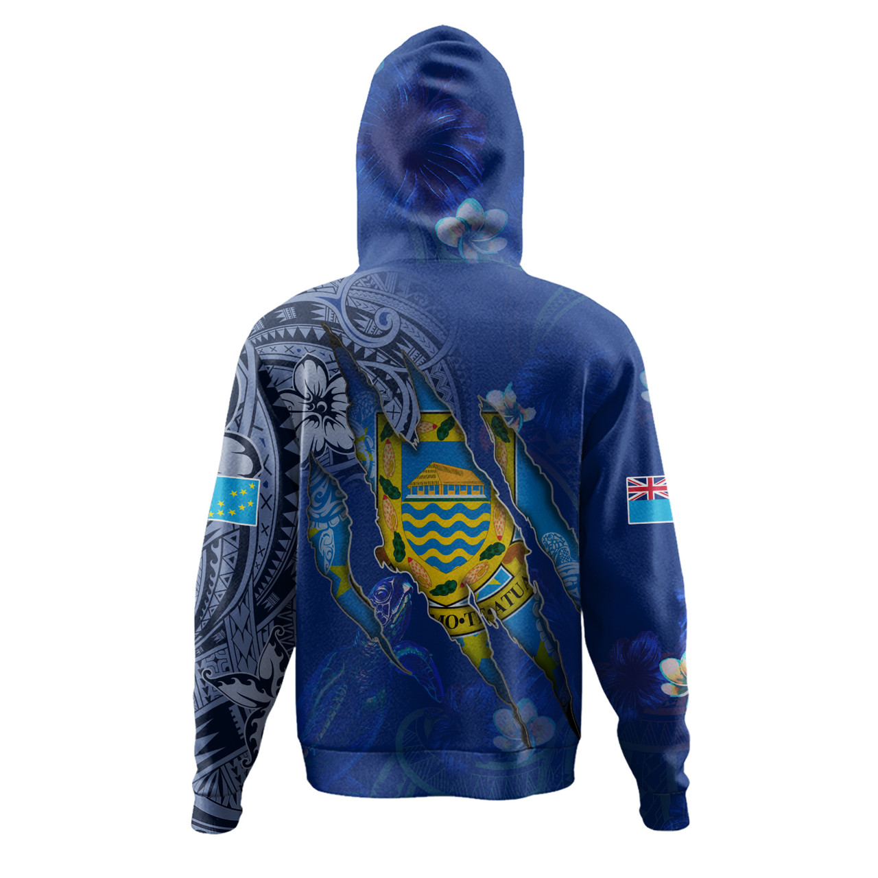 Tuvalu Hoodie Custom Tuvaluan Blood Inside Me Polynesian Sleeve Tattoo Tropical Blue