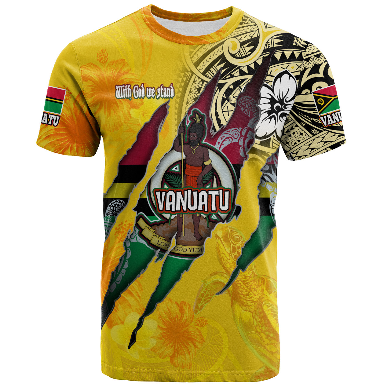 Vanuatu T-Shirt Custom Vanuatuan‎ Blood Inside Me Polynesian Sleeve Tattoo Tropical Yellow