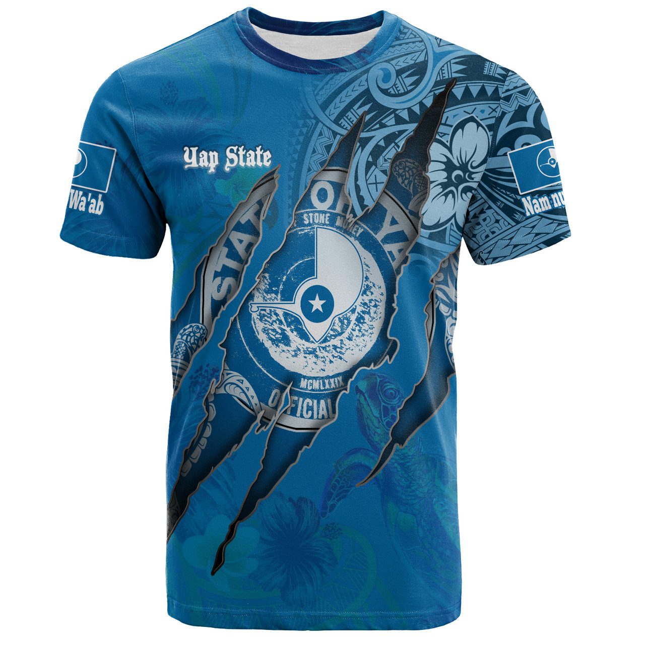 Yap State T-Shirt Custom Yapese Blood Inside Me Polynesian Sleeve Tattoo Tropical Blue