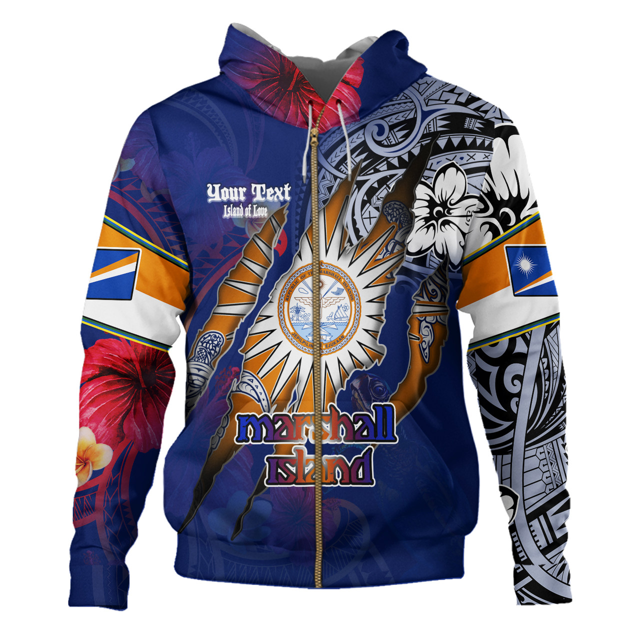 Marshall Islands Hoodie Custom Marshallese Blood Inside Me Polynesian Sleeve Tattoo Tropical Blue