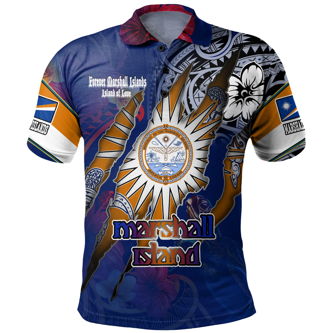 Marshall Islands Polo Shirt Custom Marshallese Blood Inside Me Polynesian Sleeve Tattoo Tropical Blue