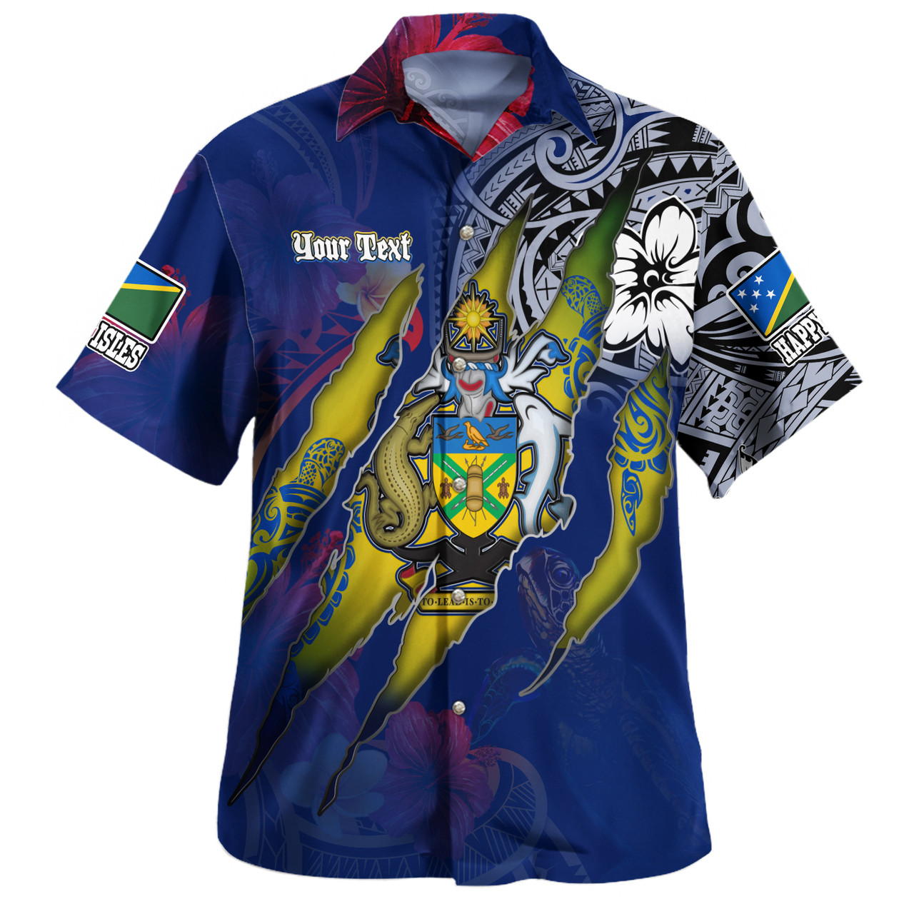 Solomon Islands Hawaiian Shirt Custom Solomon Islander Blood Inside Me Polynesian Sleeve Tattoo Tropical Blue