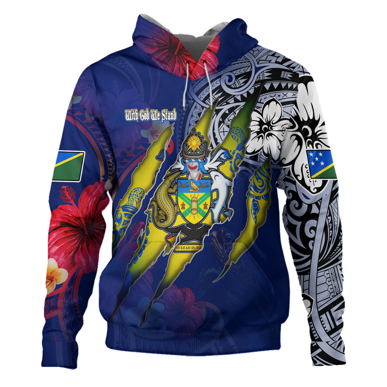 Solomon Islands Hoodie Custom Solomon Islander Blood Inside Me Polynesian Sleeve Tattoo Tropical Blue