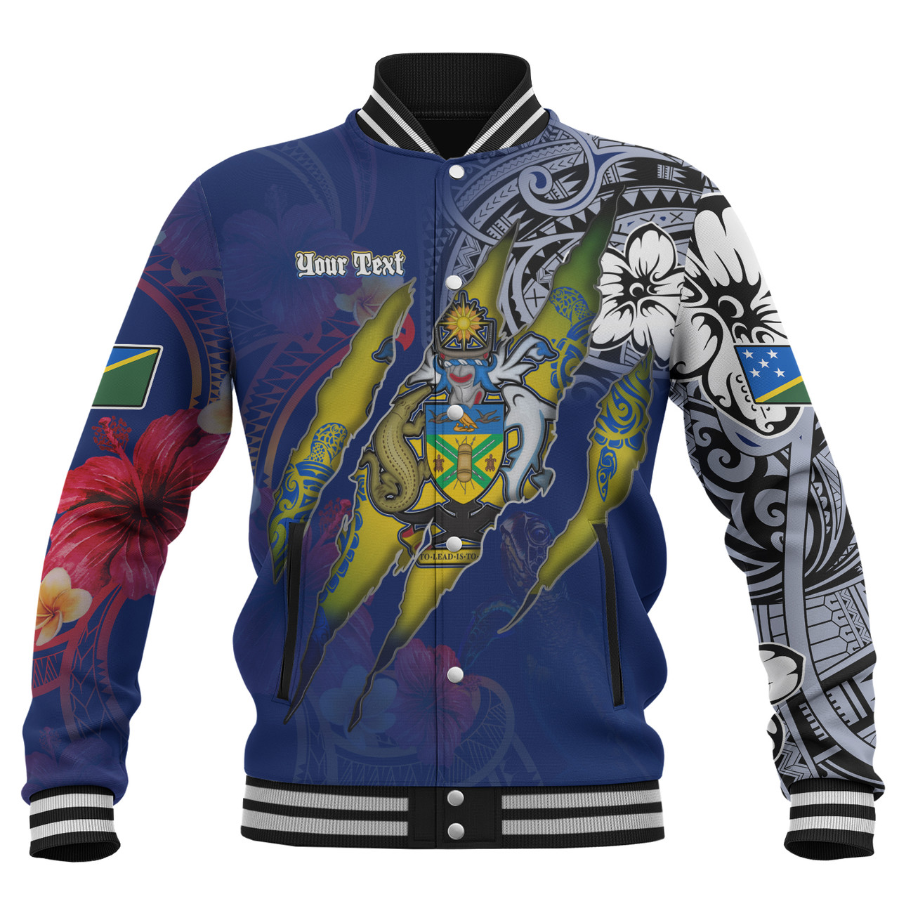 Solomon Islands Baseball Jacket Custom Solomon Islander Blood Inside Me Polynesian Sleeve Tattoo Tropical Blue