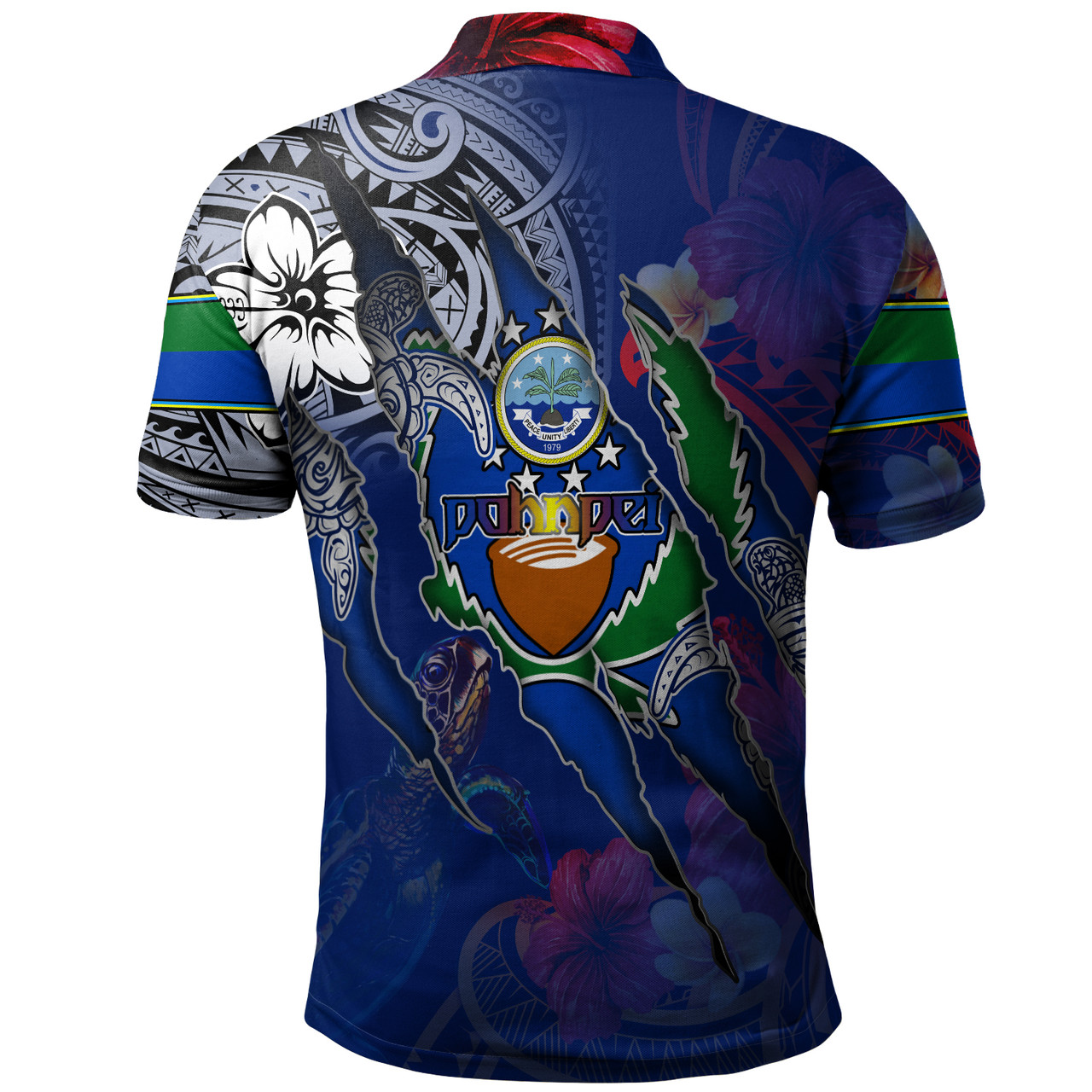 Pohnpei State Polo Shirt Custom Pohnpeian Blood Inside Me Polynesian Sleeve Tattoo Tropical Blue