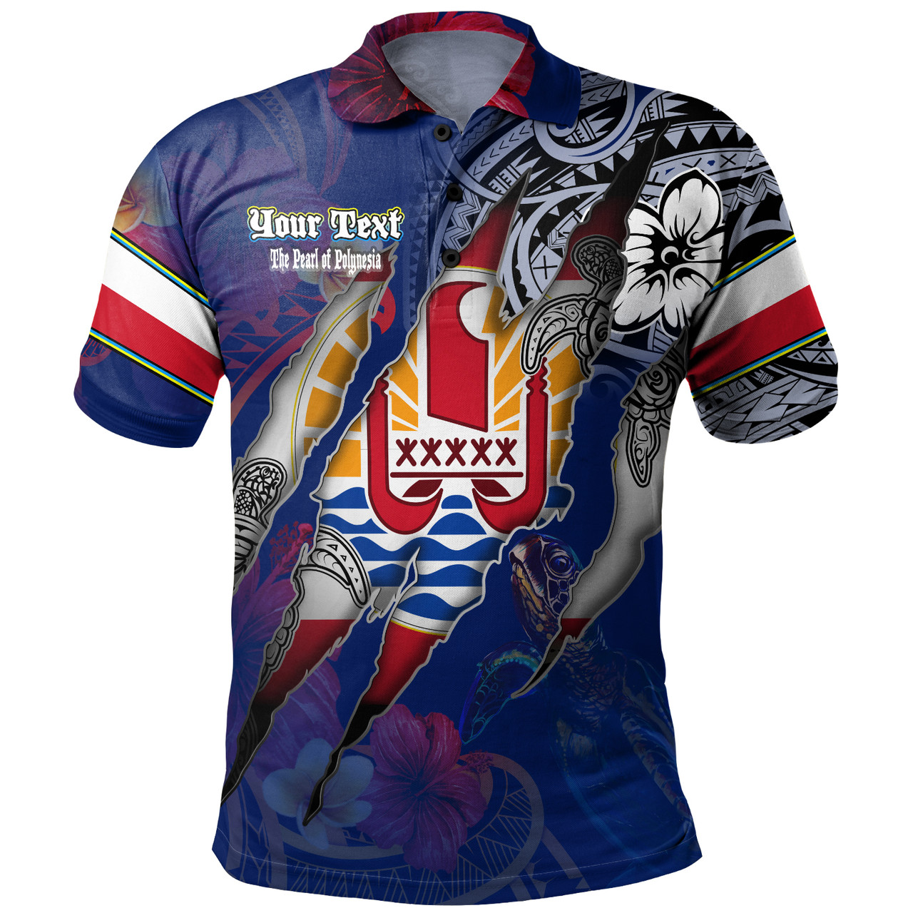 French Polynesia Polo Shirt Custom French Polynesian Blood Inside Me Polynesian Sleeve Tattoo Tropical Blue