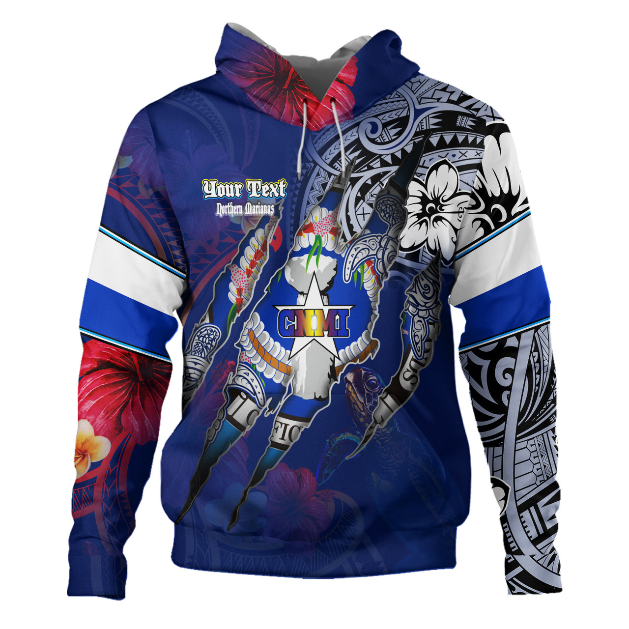 Northern Mariana Islands Hoodie Custom CNMI Blood Inside Me Polynesian Sleeve Tattoo Tropical Blue