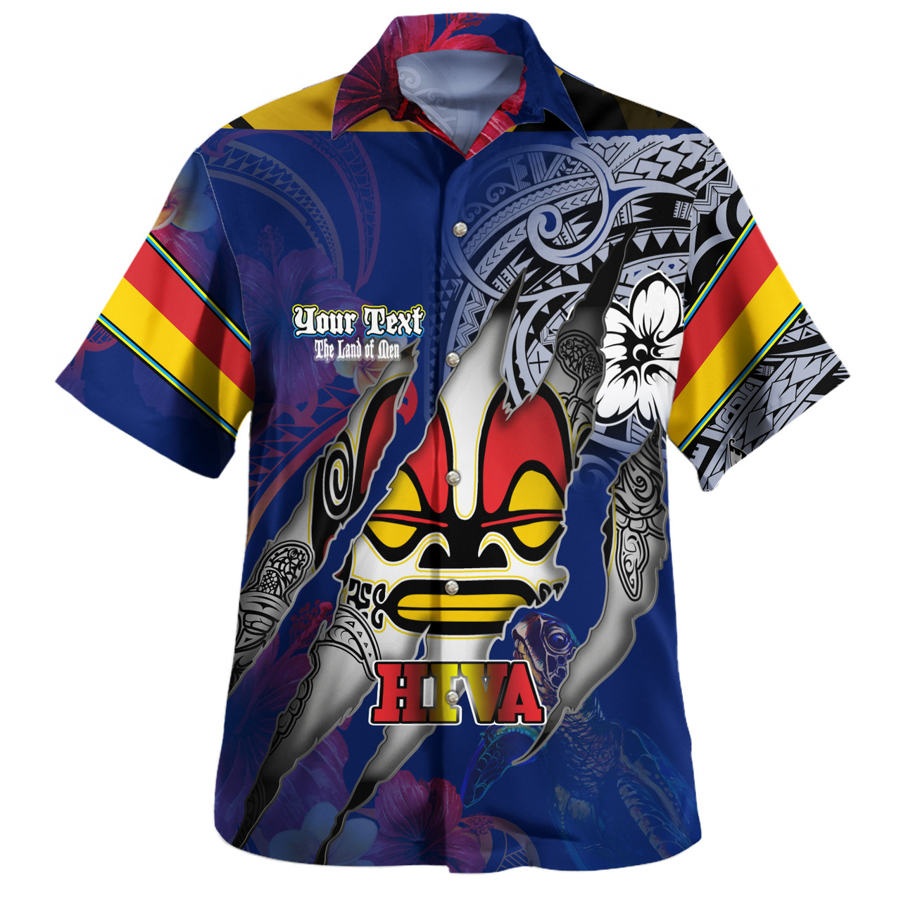 Marquesas Islands Hawaiian Shirt Custom Marquesan Blood Inside Me Polynesian Sleeve Tattoo Tropical Blue