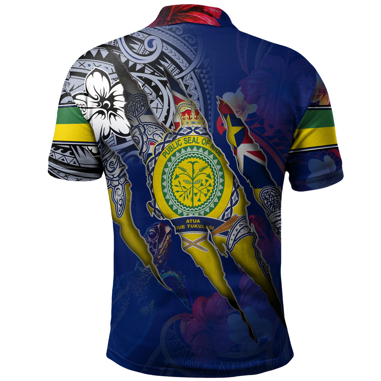 Niue Polo Shirt Custom Niuean Blood Inside Me Polynesian Sleeve Tattoo Tropical Blue