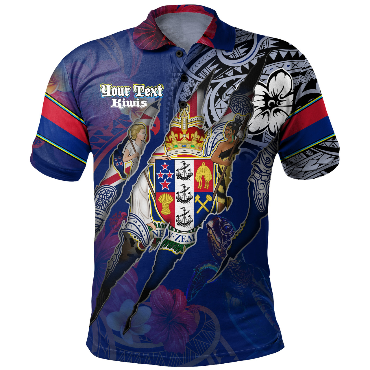 New Zealand Polo Shirt Custom Kiwis Blood Inside Me Polynesian Sleeve Tattoo Tropical Blue