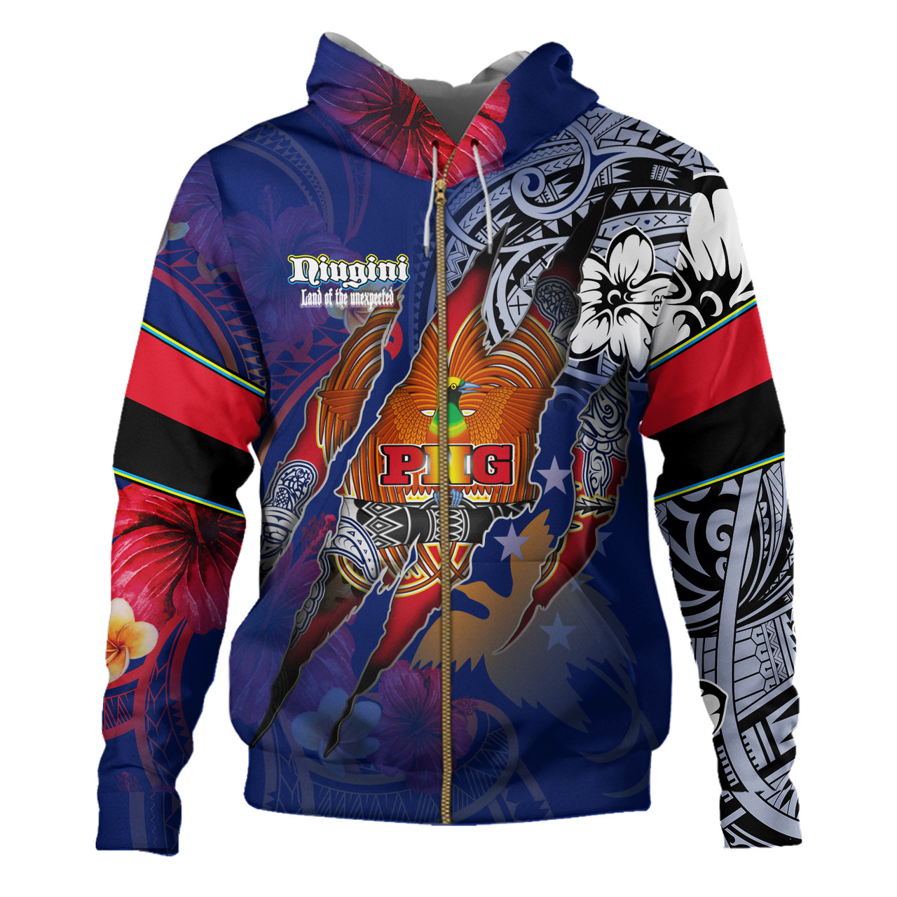 Papua New Guinea Hoodie Custom Papuan Blood Inside Me Polynesian Sleeve Tattoo Tropical Blue