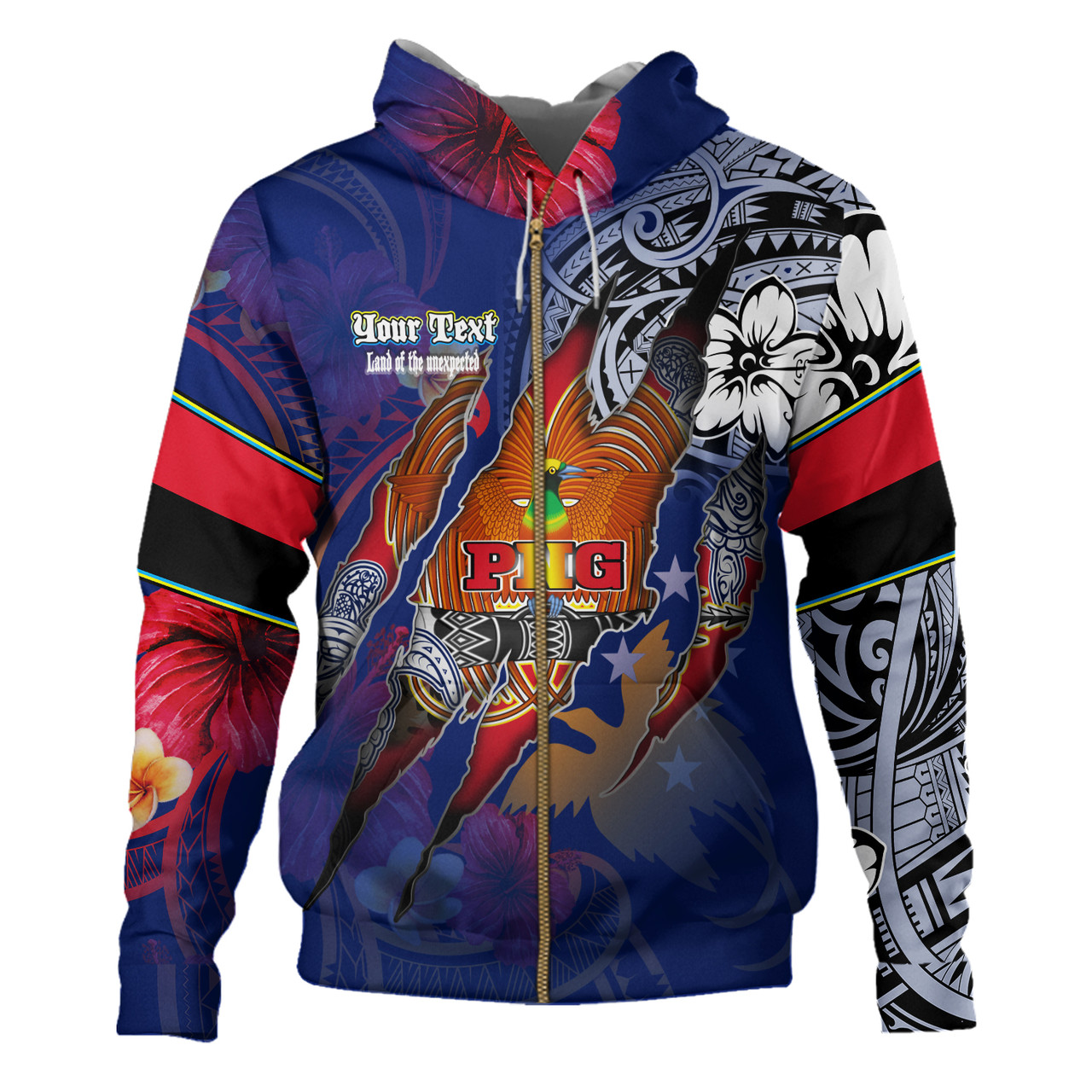 Papua New Guinea Hoodie Custom Papuan Blood Inside Me Polynesian Sleeve Tattoo Tropical Blue