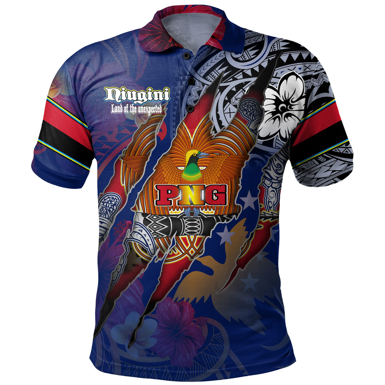 Papua New Guinea Polo Shirt Custom Papuan Blood Inside Me Polynesian Sleeve Tattoo Tropical Blue