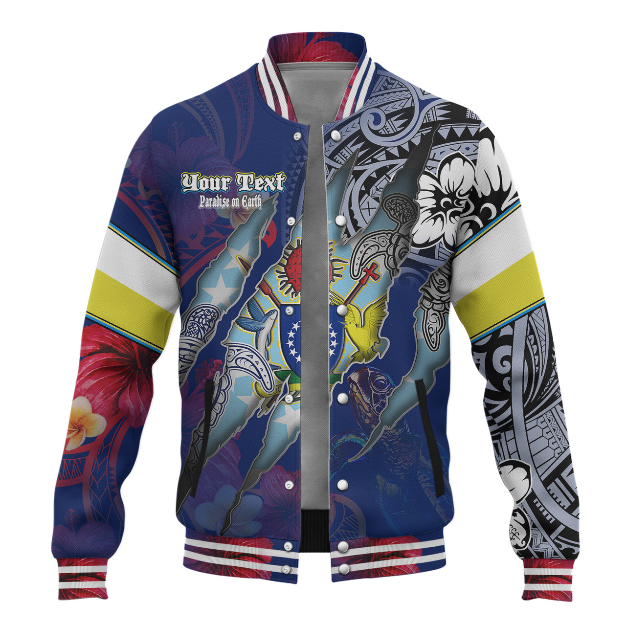 Cook Islands Baseball Jacket Custom Cook Islander Blood Inside Me Polynesian Sleeve Tattoo Tropical Blue