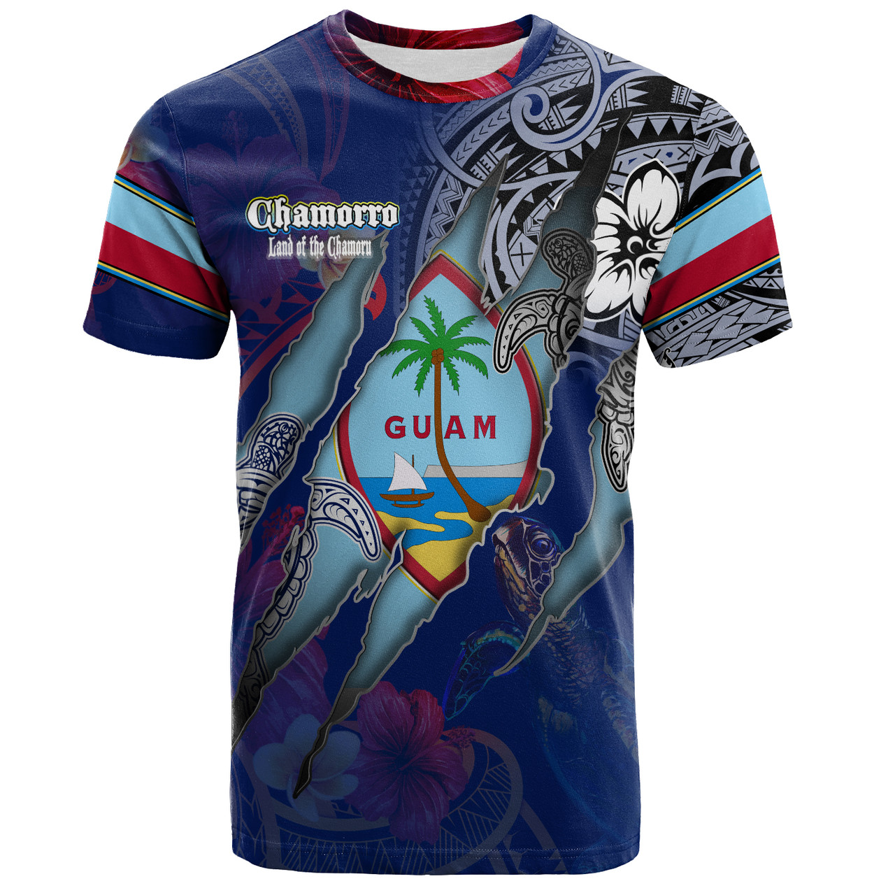 Guam T-Shirt Custom Chamorro Blood Inside Me Polynesian Sleeve Tattoo Tropical Blue