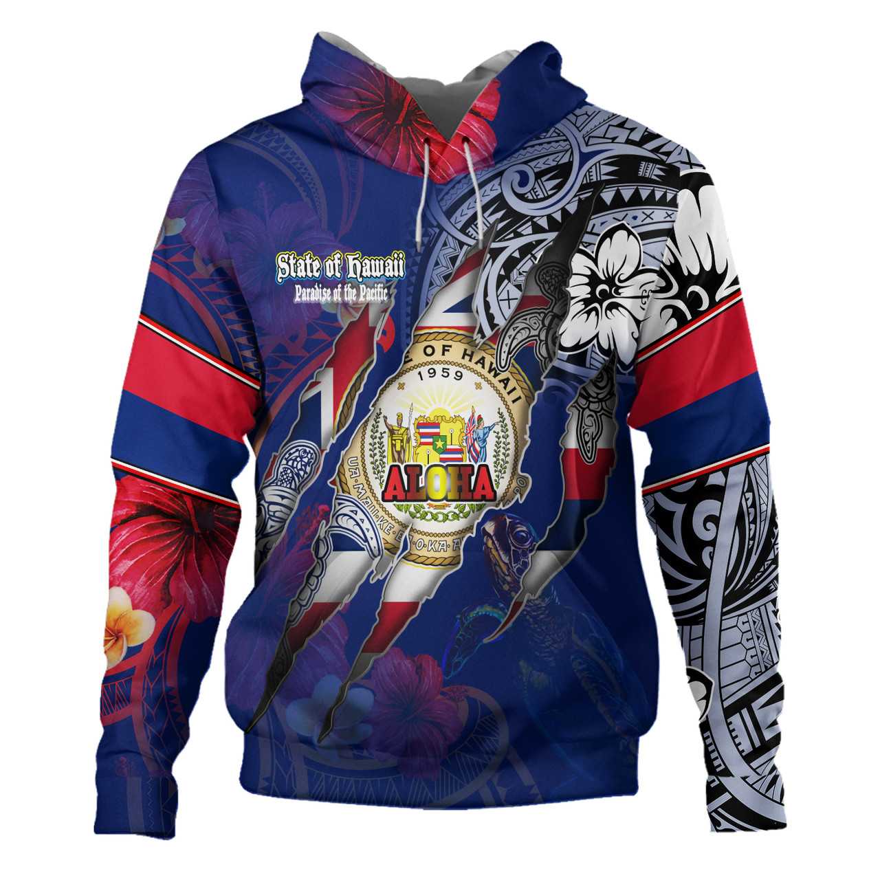 Hawaii Hoodie Custom Hawaiian Blood Inside Me Polynesian Sleeve Tattoo Tropical Blue