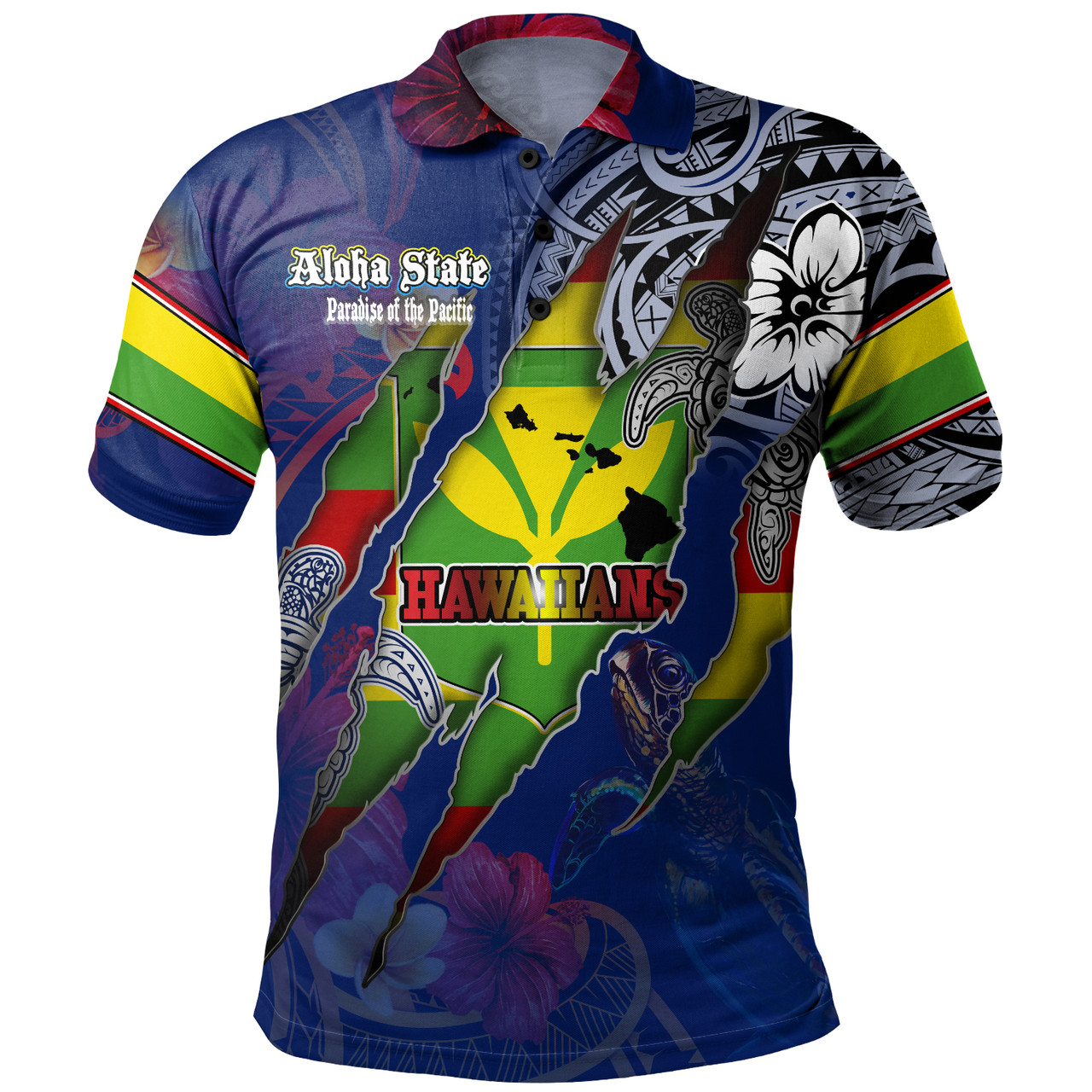 Hawaii Polo Shirt Custom Kanaka Maoli Blood Inside Me Polynesian Sleeve Tattoo Tropical Blue