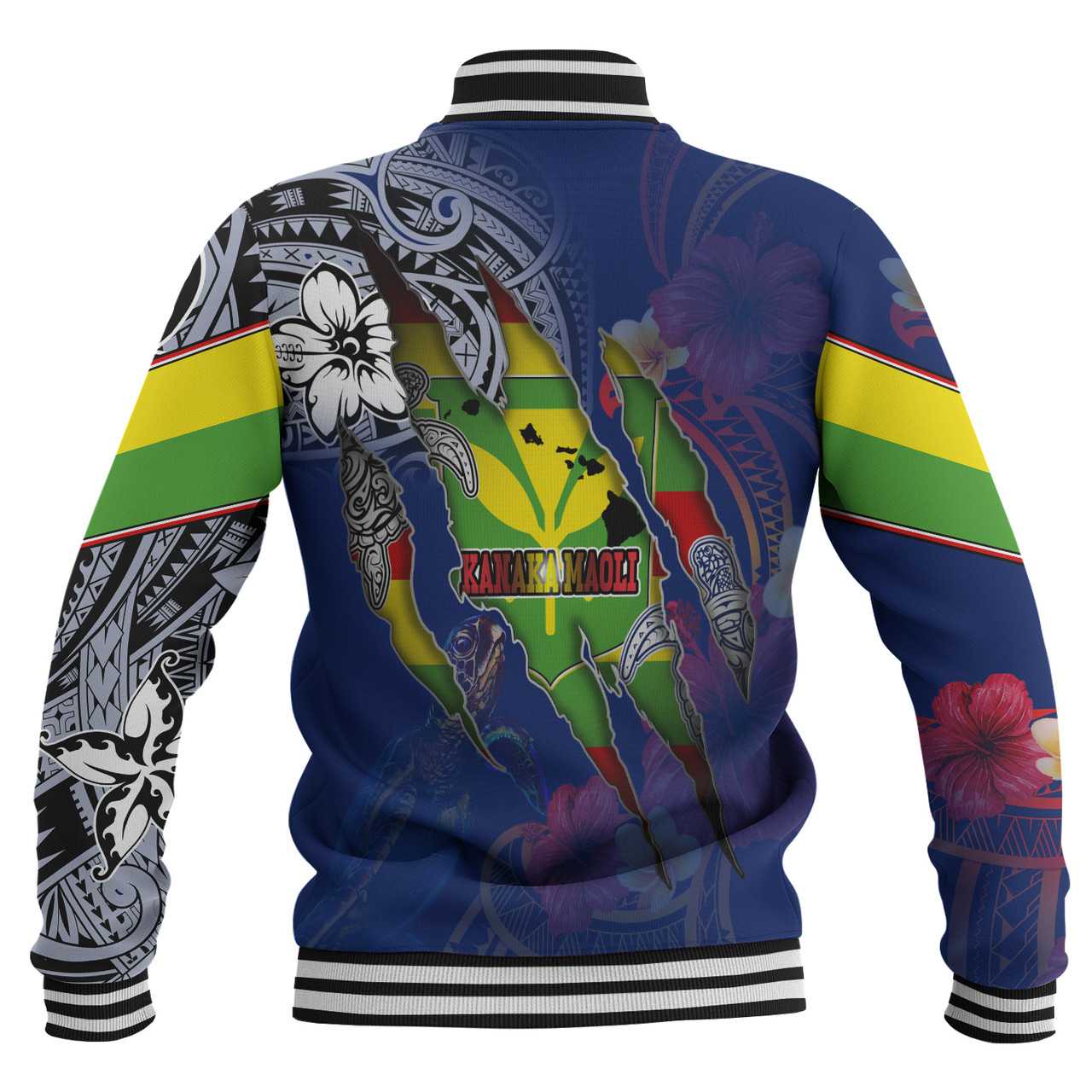 Hawaii Baseball Jacket Custom Kanaka Maoli Blood Inside Me Polynesian Sleeve Tattoo Tropical Blue