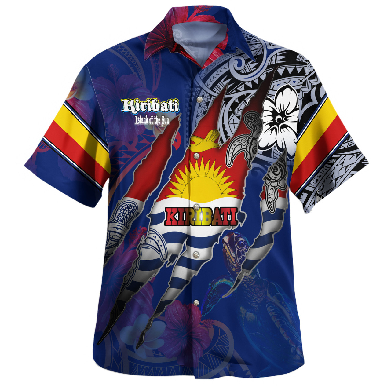 Kiribati Hawaiian Shirt Custom Gilbertese Blood Inside Me Polynesian Sleeve Tattoo Tropical Blue