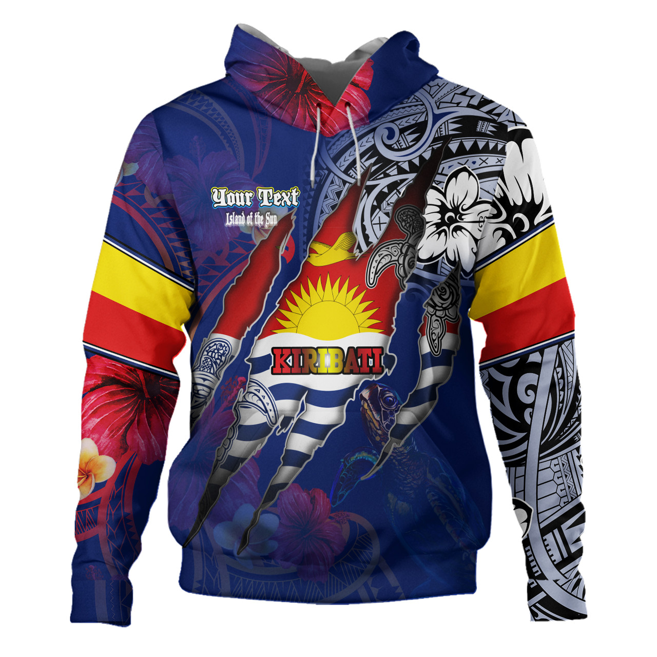 Kiribati Hoodie Custom Gilbertese Blood Inside Me Polynesian Sleeve Tattoo Tropical Blue