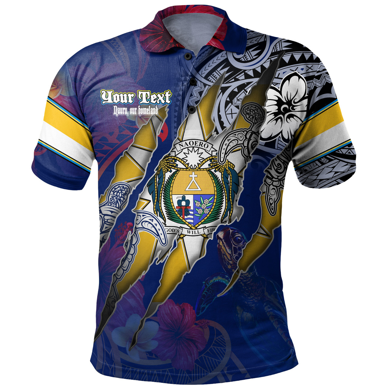 Nauru Polo Shirt Custom Nauruan Blood Inside Me Polynesian Sleeve Tattoo Tropical Blue