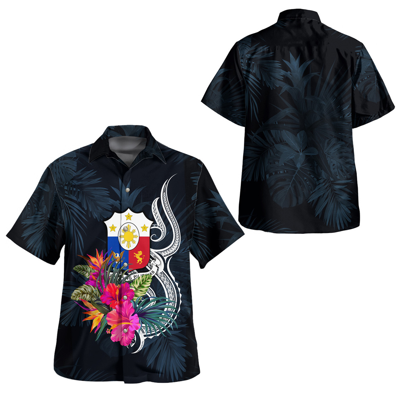 Philippines Filipinos Combo Off Shoulder Long Dress And Shirt Tropical Flower