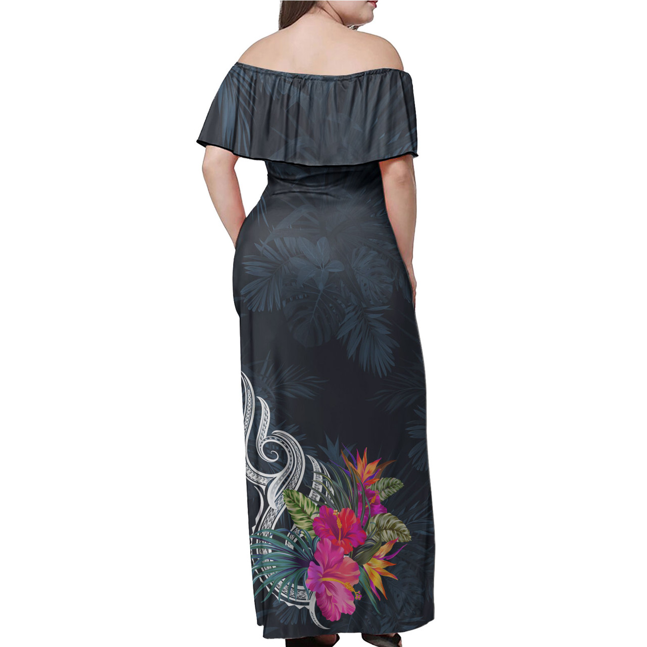 Kosrae Combo Off Shoulder Long Dress And Shirt Tropical Flower