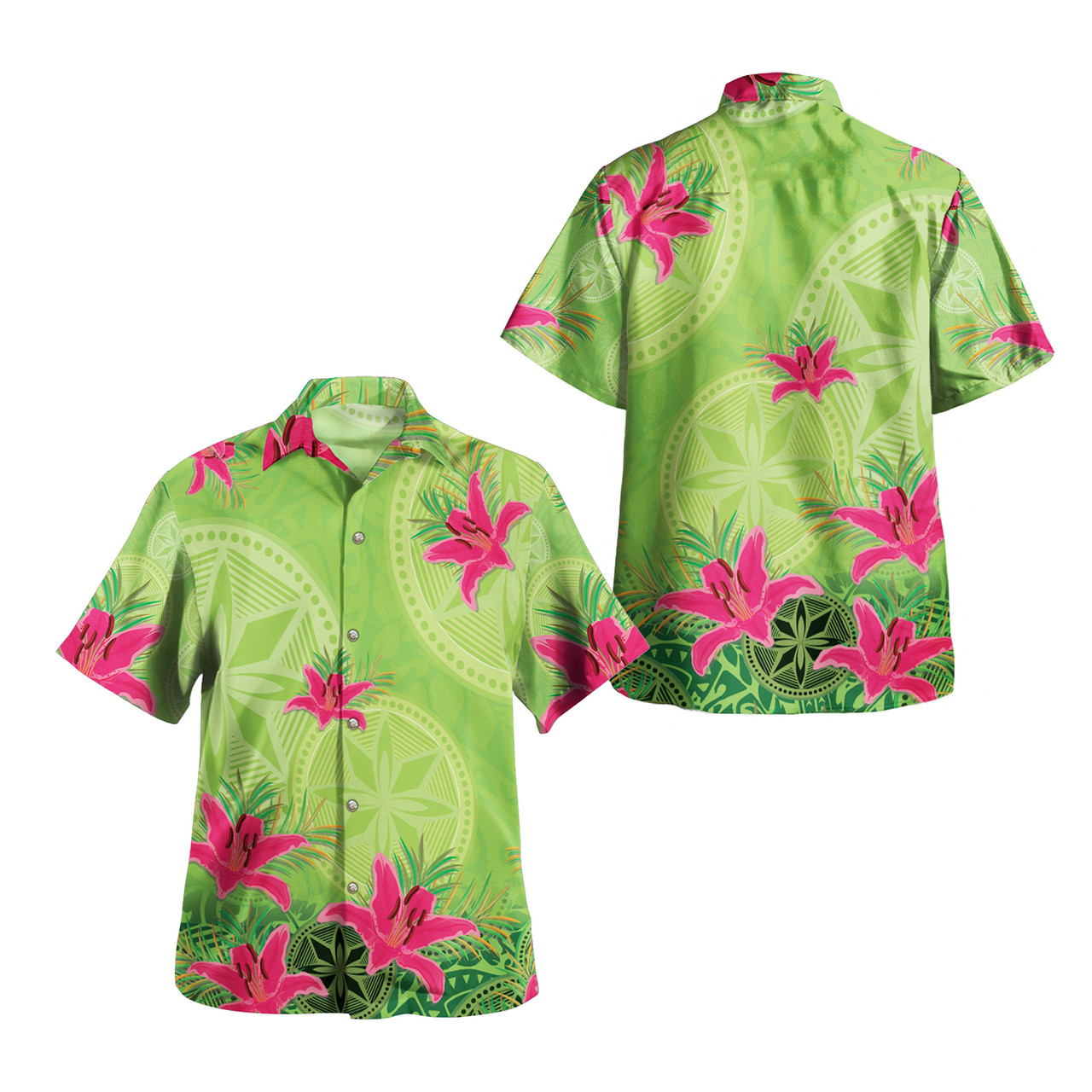 Hawaii Combo Puletasi And Shirt Lilies With Polynesian Pattern
