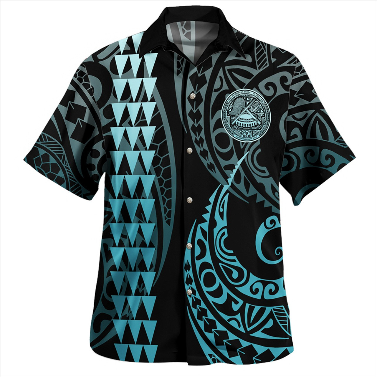 American Samoa Combo Short Sleeve Dress And Shirt Kakau Style Turquoise