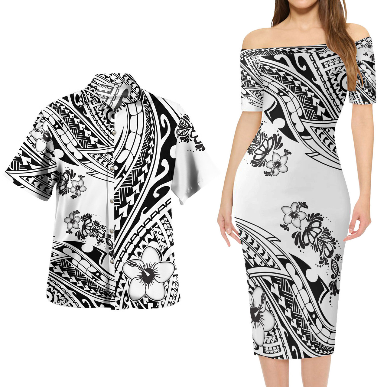 Polynesian Combo Short Sleeve Dress And Shirt Polynesian Patterns Tropical Flowers