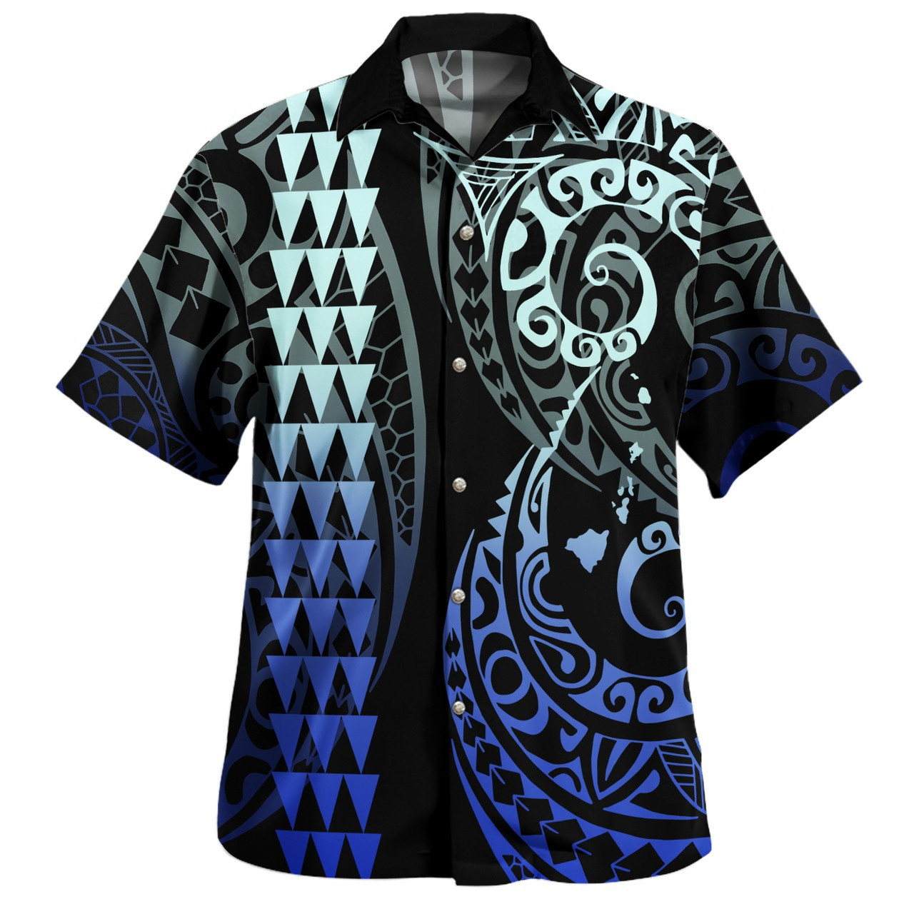 Hawaii Combo Short Sleeve Dress And Shirt Kakau Style Gradient Blue