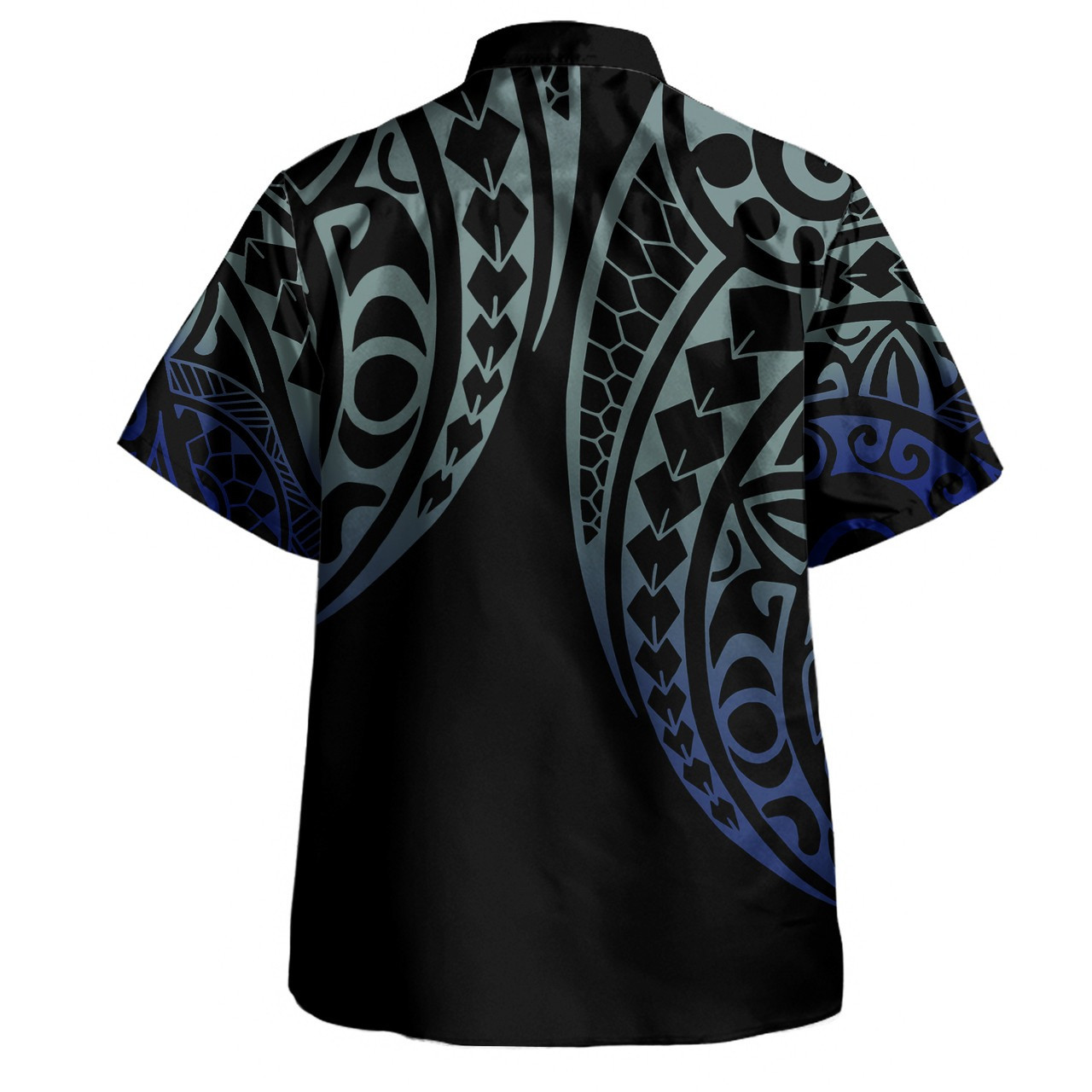 American Samoa Combo Short Sleeve Dress And Shirt Kakau Style Gradient Blue
