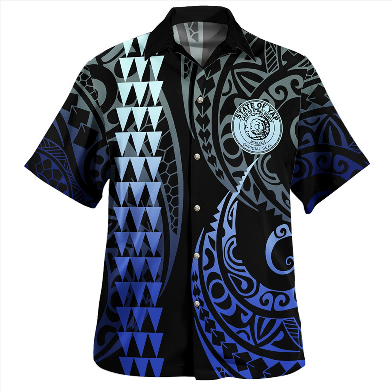 Yap State Combo Short Sleeve Dress And Shirt Kakau Style Gradient Blue