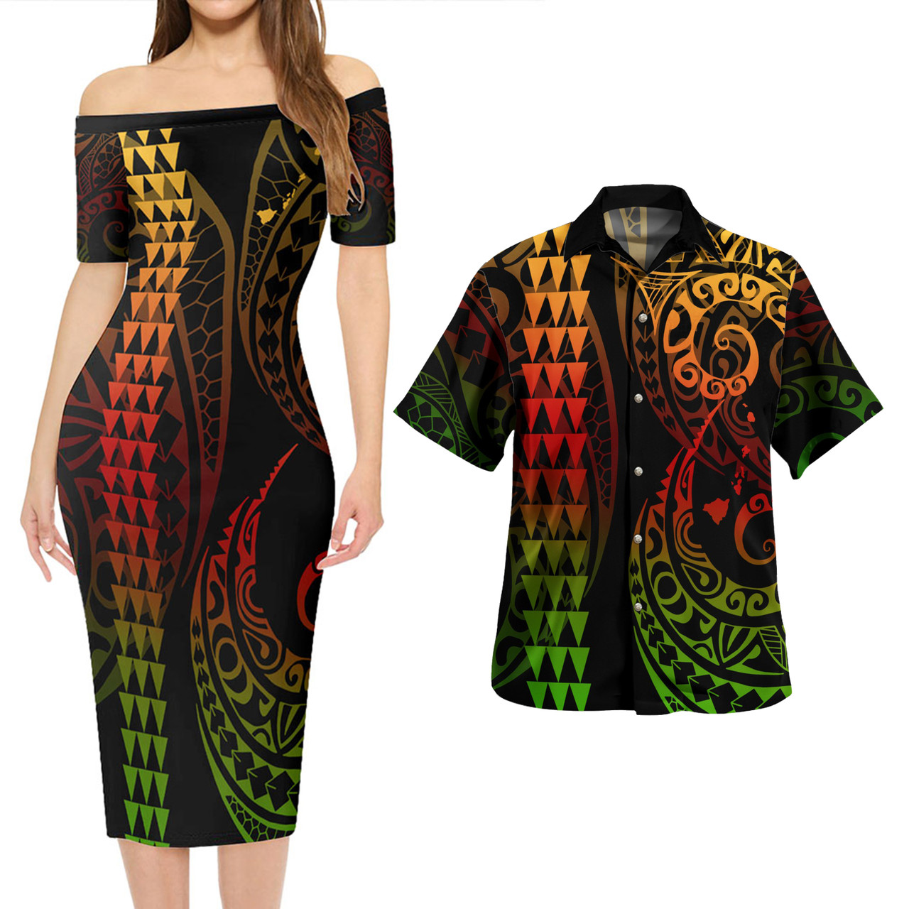 Hawaii Combo Short Sleeve Dress And Shirt Kakau Style Reggae