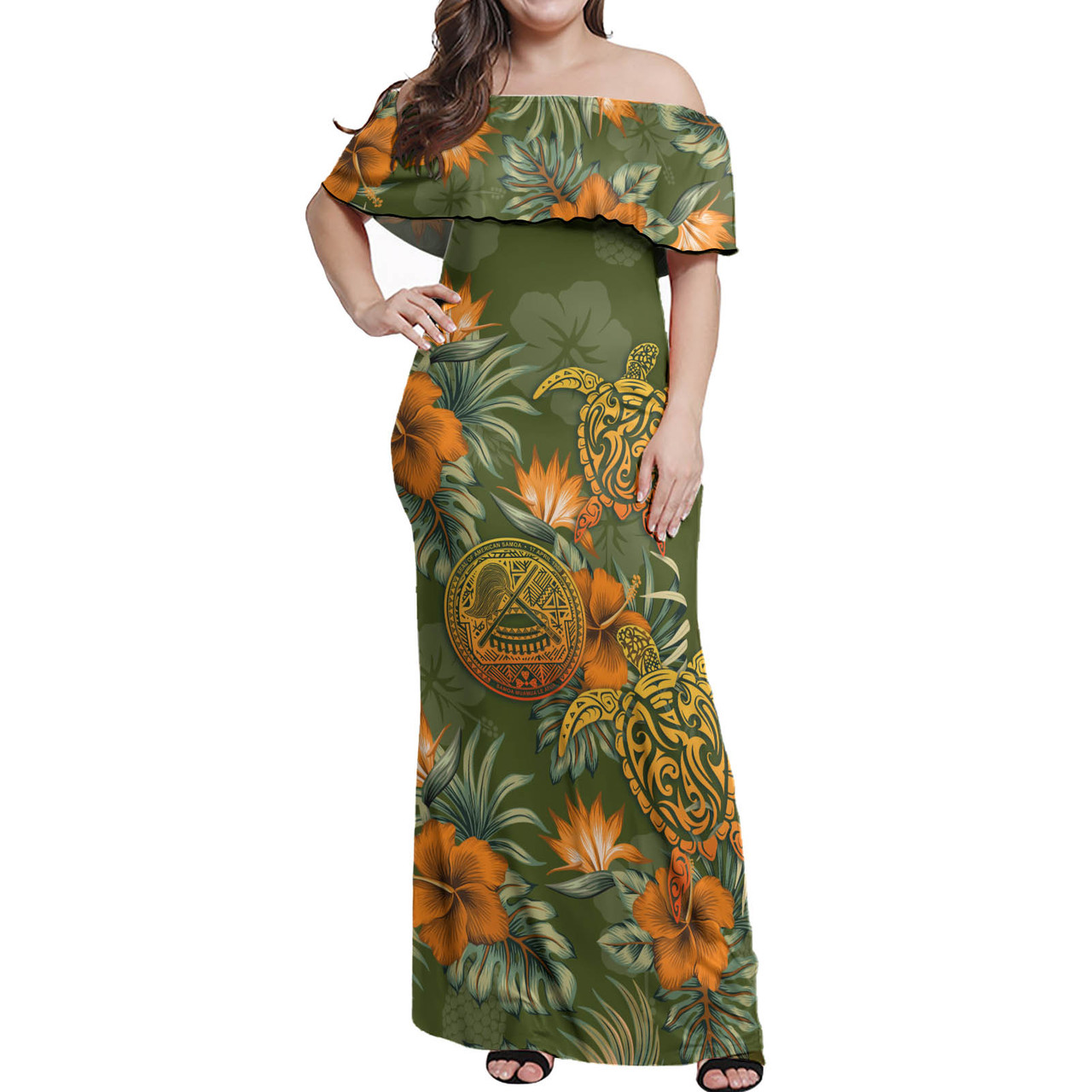 American Samoa Woman Off Shoulder Long Dress Polynesian Tropical Summer