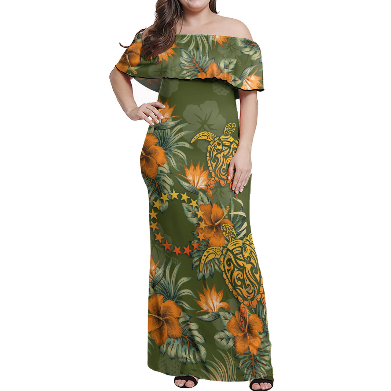 Cook Islands Woman Off Shoulder Long Dress Polynesian Tropical Summer